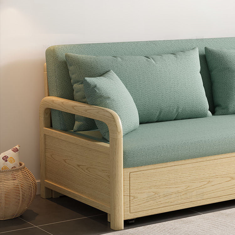 Modern Cotton-Linen Sofa in Elegant Green & Neutral Shades with Ash Wood Frame fnm-956