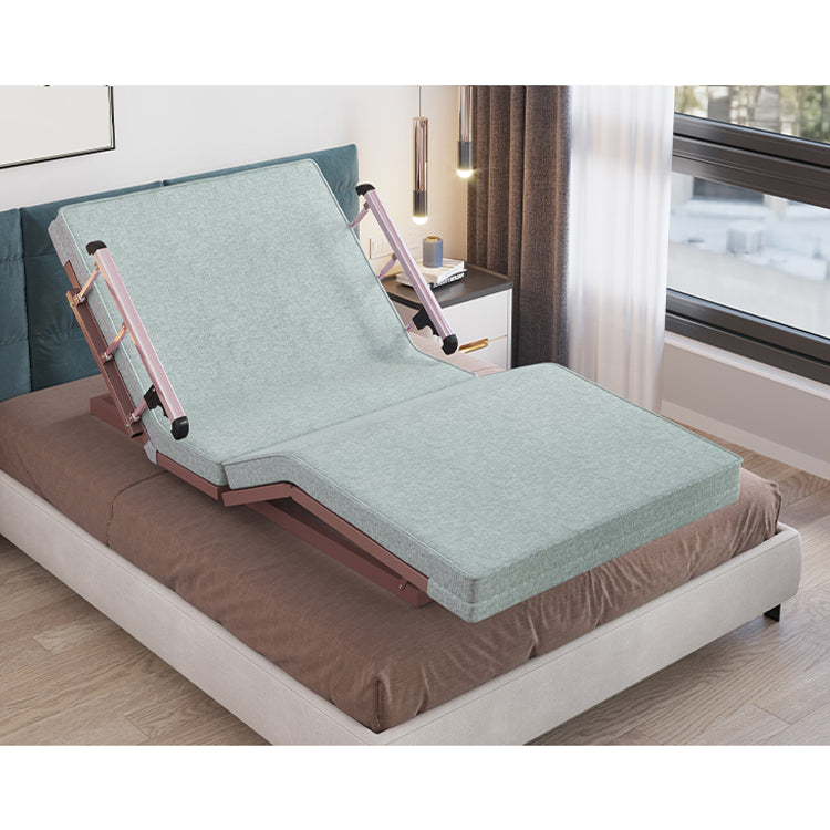 Elegant Grey-Green Solid Wood Bed with Cotton and Linen Upholstery - Coconut Palm Finish foltm-1561