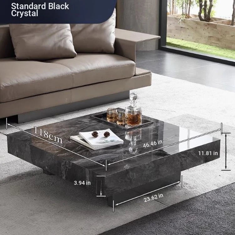Elegant Ceramic Sintered Stone Coffee Table with Multi-layer Design and Stainless Steel Accents – Modern Living Room Centerpiece fplk-5022