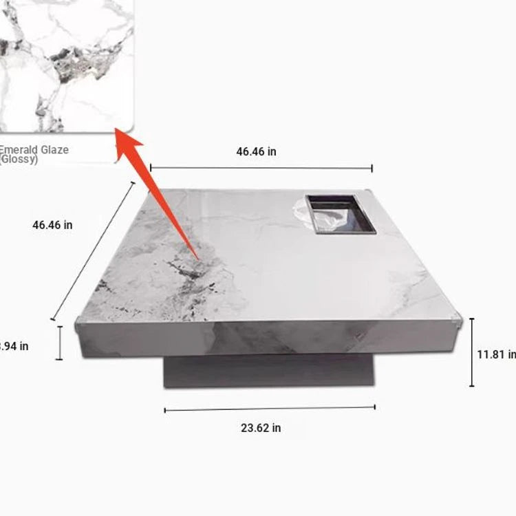 Elegant Ceramic Sintered Stone Coffee Table with Multi-layer Design and Stainless Steel Accents – Modern Living Room Centerpiece fplk-5022