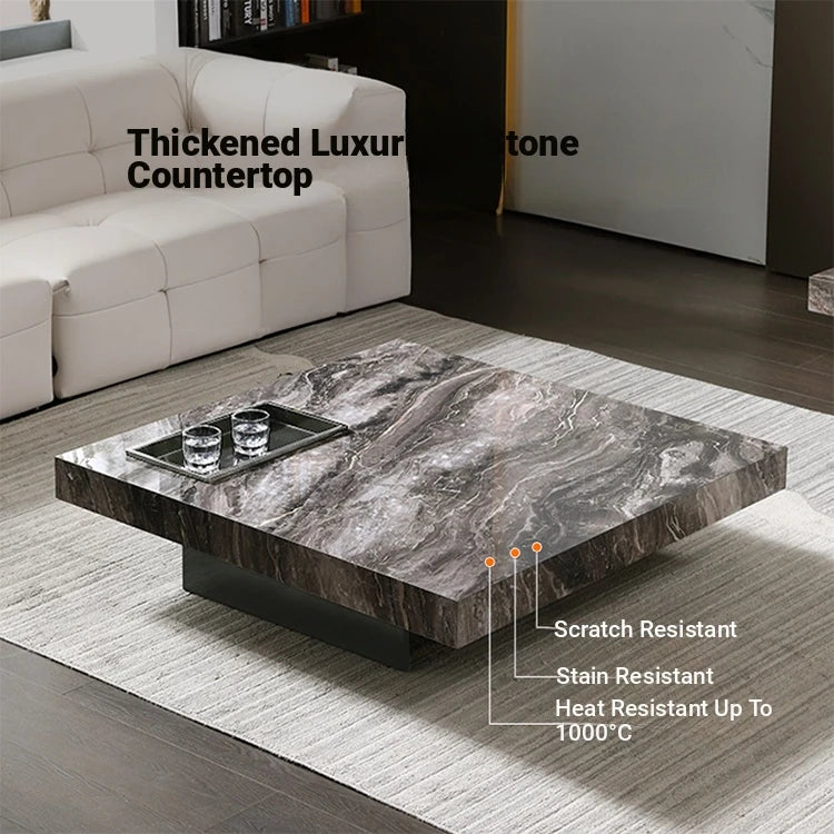 Elegant Ceramic Sintered Stone Coffee Table with Multi-layer Design and Stainless Steel Accents – Modern Living Room Centerpiece fplk-5022