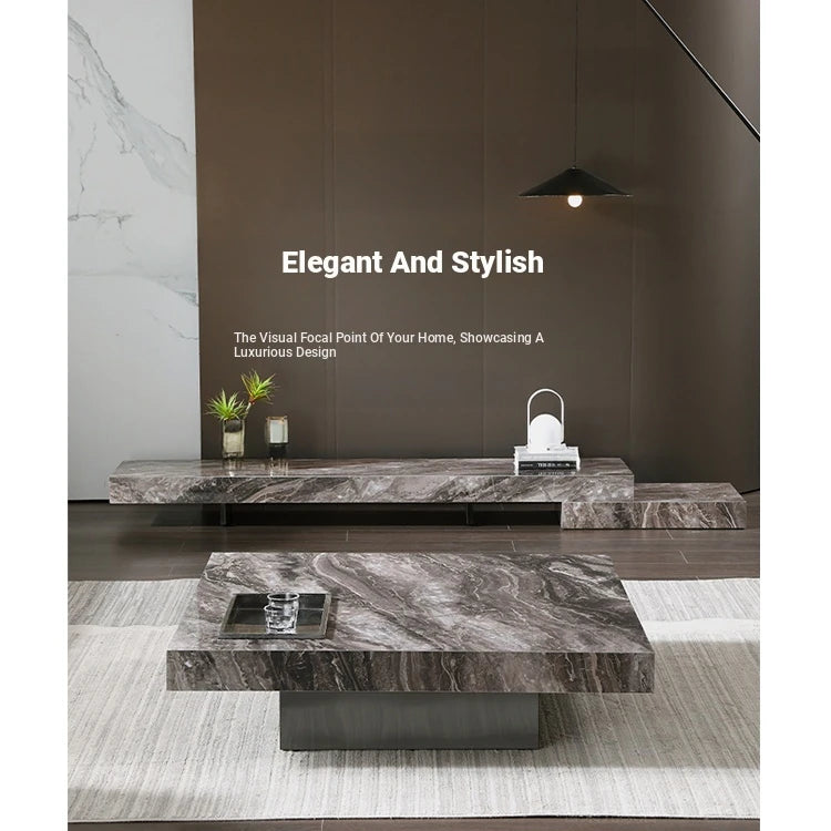 Elegant Ceramic Sintered Stone Coffee Table with Multi-layer Design and Stainless Steel Accents – Modern Living Room Centerpiece fplk-5022