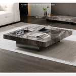 Elegant Ceramic Sintered Stone Coffee Table with Multi-layer Design and Stainless Steel Accents – Modern Living Room Centerpiece fplk-5022