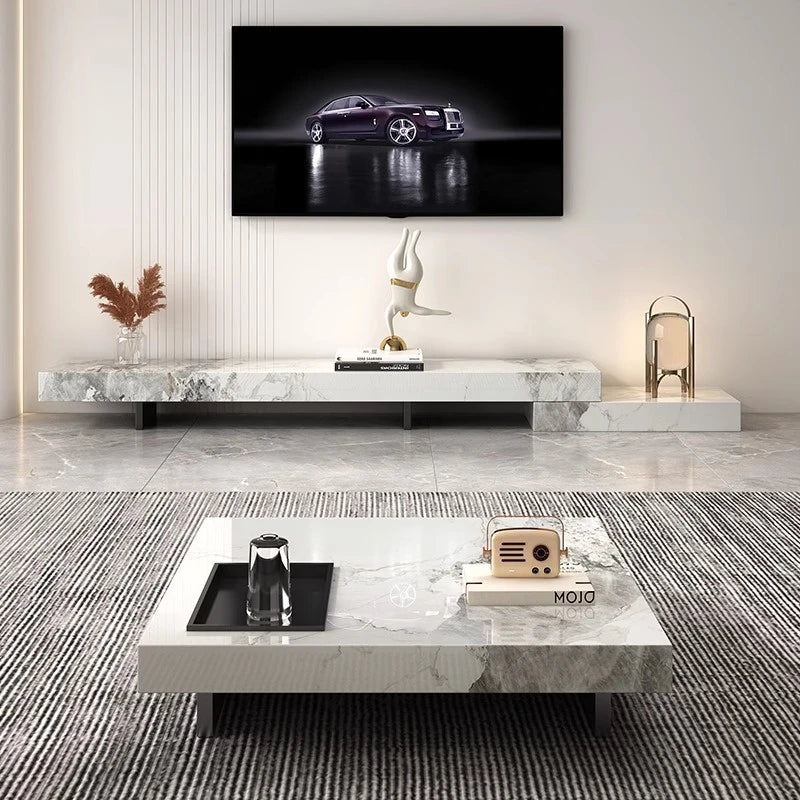 Modern Ceramic Sintered Stone TV Cabinet - Elegant Multi-layer Board Entertainment Unit for Stylish Living Rooms fplk-5025