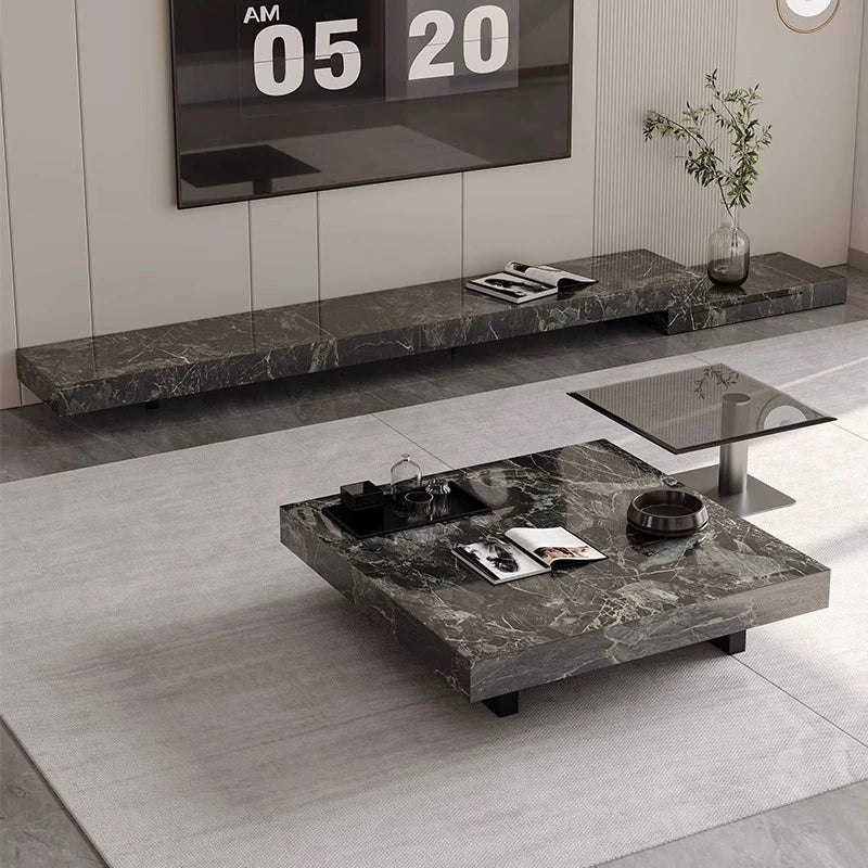 Modern Ceramic Sintered Stone TV Cabinet - Elegant Multi-layer Board Entertainment Unit for Stylish Living Rooms fplk-5025