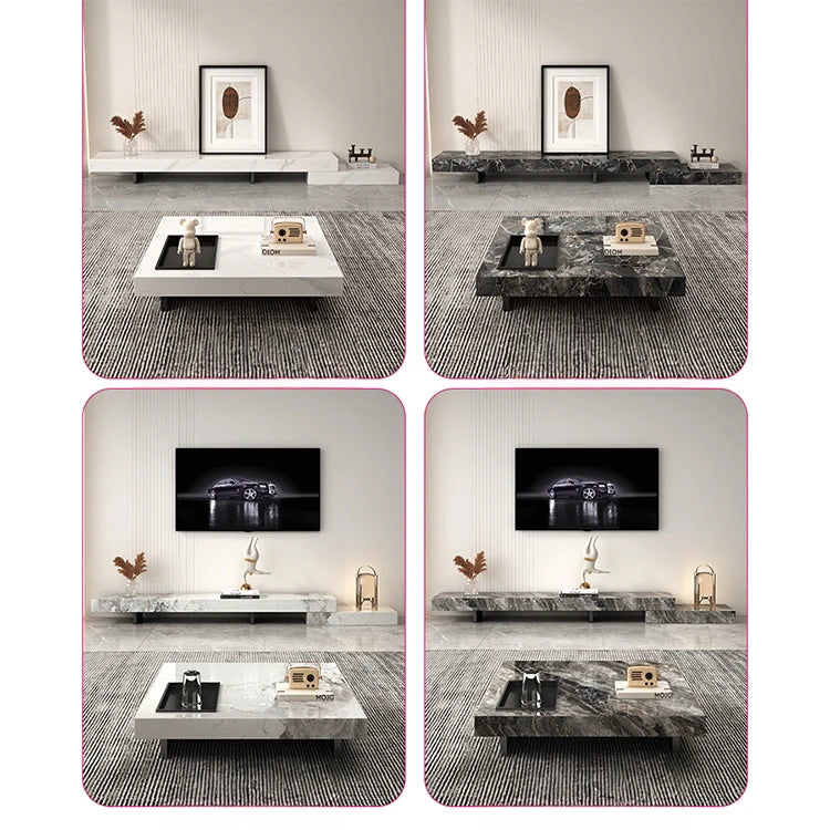 Modern Ceramic Sintered Stone TV Cabinet - Elegant Multi-layer Board Entertainment Unit for Stylish Living Rooms fplk-5025
