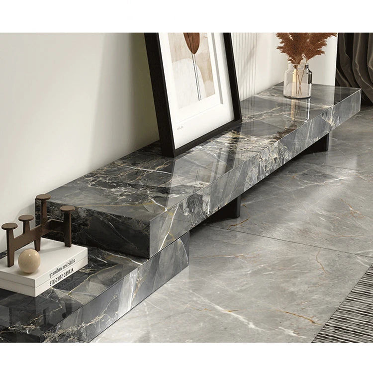 Modern Ceramic Sintered Stone TV Cabinet - Elegant Multi-layer Board Entertainment Unit for Stylish Living Rooms fplk-5025