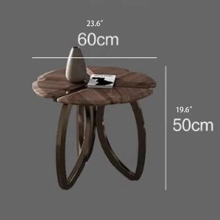 Elegant Black Walnut Wood Tea Table Set with Stainless Steel Accents - Modern Design for Stylish Living Rooms fplk-5026