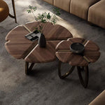Elegant Black Walnut Wood Tea Table Set with Stainless Steel Accents - Modern Design for Stylish Living Rooms fplk-5026