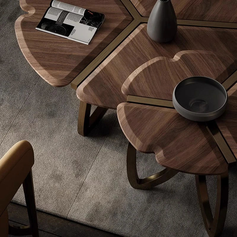 Elegant Black Walnut Wood Tea Table Set with Stainless Steel Accents - Modern Design for Stylish Living Rooms fplk-5026