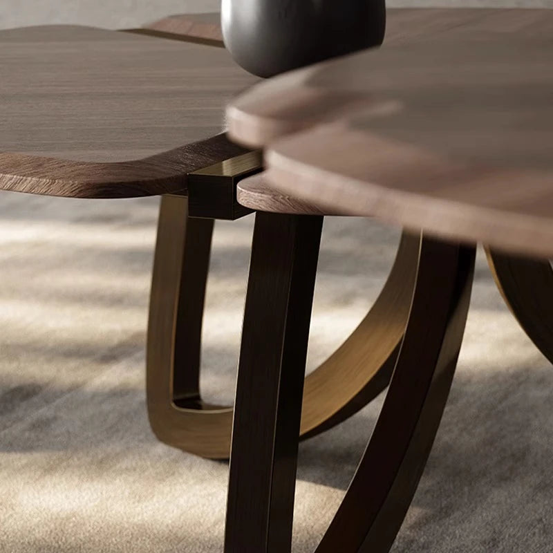 Elegant Black Walnut Wood Tea Table Set with Stainless Steel Accents - Modern Design for Stylish Living Rooms fplk-5026