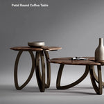Elegant Black Walnut Wood Tea Table Set with Stainless Steel Accents - Modern Design for Stylish Living Rooms fplk-5026