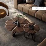 Elegant Black Walnut Wood Tea Table Set with Stainless Steel Accents - Modern Design for Stylish Living Rooms fplk-5026