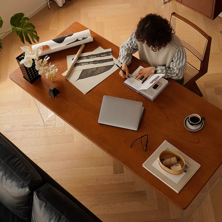 Sleek Cherry Wood Dining Table with Modern Acrylic Base - Stylish Home Addition fpmxm-2769