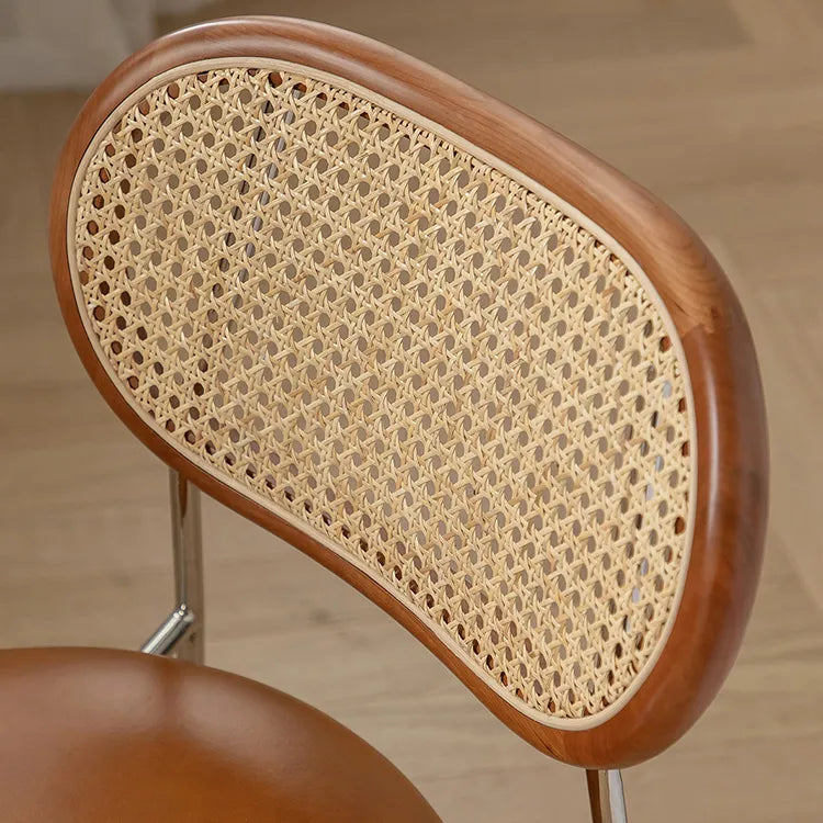 Ash Wood Dining Chair with Rattan Backrest and Faux Leather Seat - Stylish and Comfortable Seating Solution fpmxm-2774