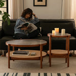 Cherry Wood & Rattan Coffee Table with Tempered Glass Top - Elegant Living Room Accent fpmxm-2780