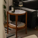 Cherry Wood & Rattan Coffee Table with Tempered Glass Top - Elegant Living Room Accent fpmxm-2780