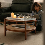 Cherry Wood & Rattan Coffee Table with Tempered Glass Top - Elegant Living Room Accent fpmxm-2780