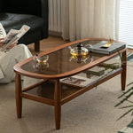 Stylish Cherry Wood & Boxwood Coffee Table with Tempered Glass Top fpmxm-2782