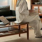 Stylish Cherry Wood & Boxwood Coffee Table with Tempered Glass Top fpmxm-2782