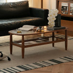 Stylish Cherry Wood & Boxwood Coffee Table with Tempered Glass Top fpmxm-2782