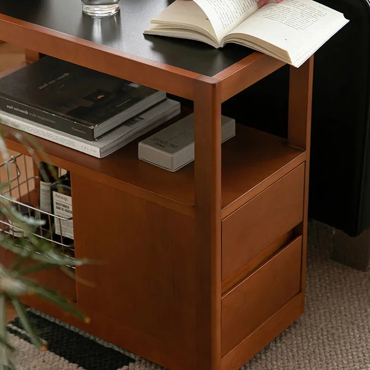 Elegant Boxwood Cherry Wood Marble Bedside Cart with Drawers fpmxm-2784