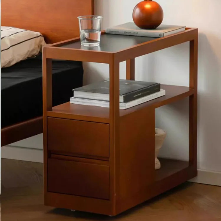 Elegant Boxwood Cherry Wood Marble Bedside Cart with Drawers fpmxm-2784