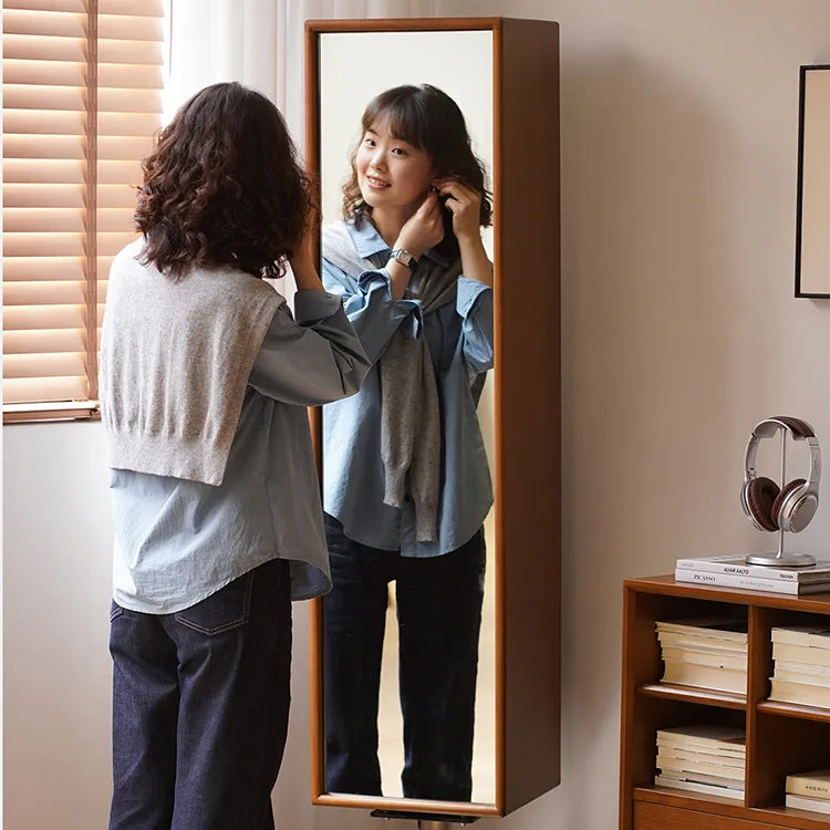 Modern Elegant Standing Mirror with Cherry Wood and Tempered Glass Finish fpmxm-2789