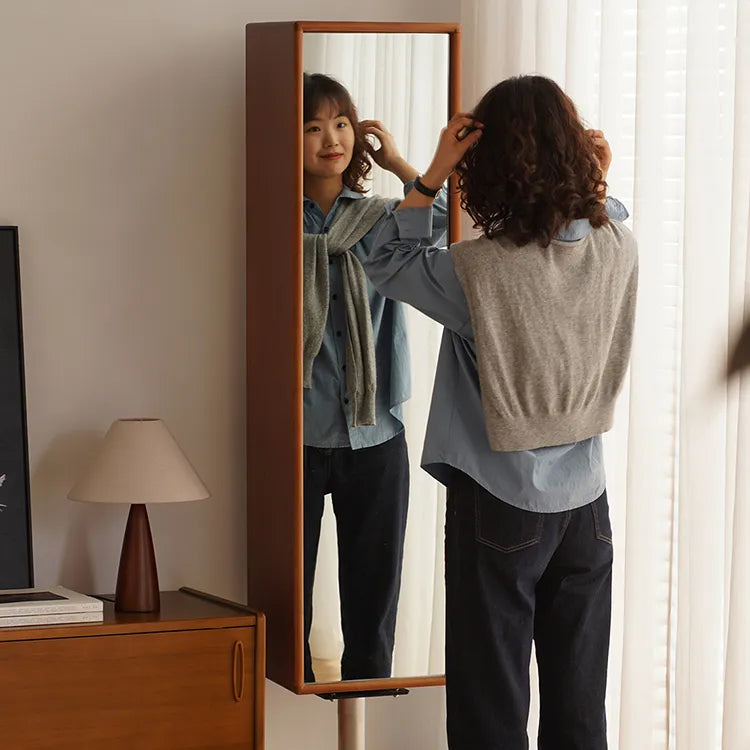 Modern Elegant Standing Mirror with Cherry Wood and Tempered Glass Finish fpmxm-2789