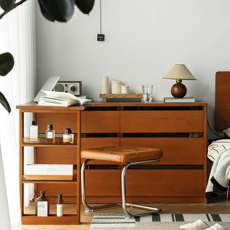 Elegant Cherry Wood Makeup Vanity with Beech Glass Details - Perfect for Your Bedroom Décor fpmxm-2791