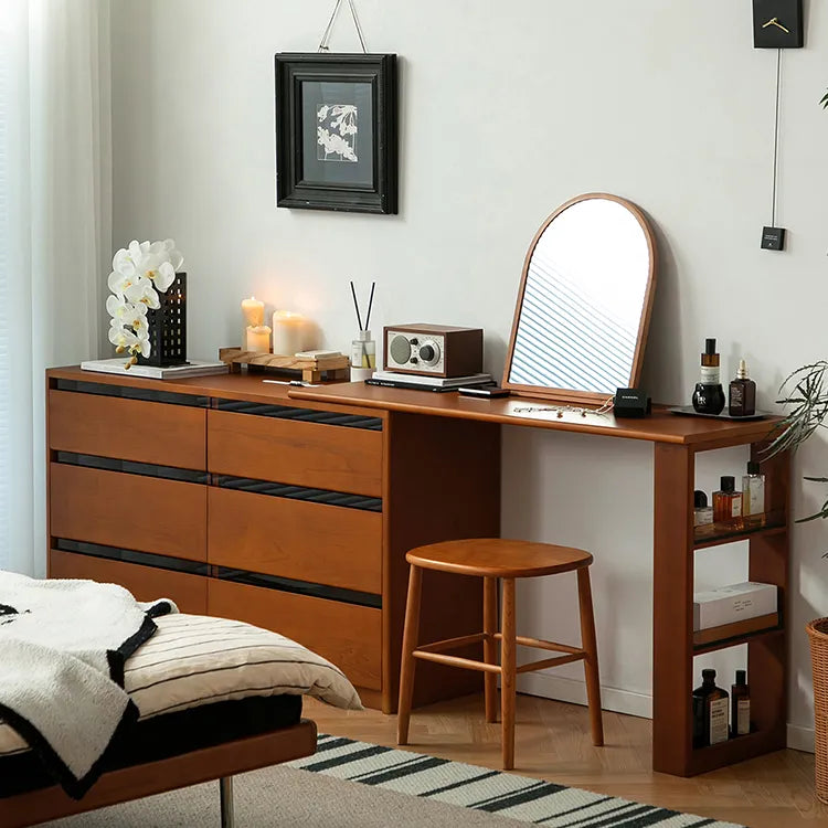 Elegant Cherry Wood Makeup Vanity with Beech Glass Details - Perfect for Your Bedroom Décor fpmxm-2791