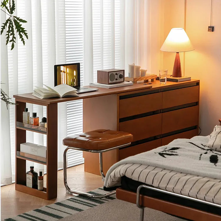 Elegant Cherry Wood Makeup Vanity with Beech Glass Details - Perfect for Your Bedroom Décor fpmxm-2791