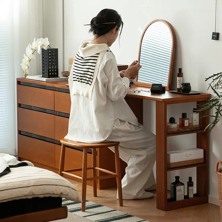 Elegant Cherry Wood Makeup Vanity with Beech Glass Details - Perfect for Your Bedroom Décor fpmxm-2791