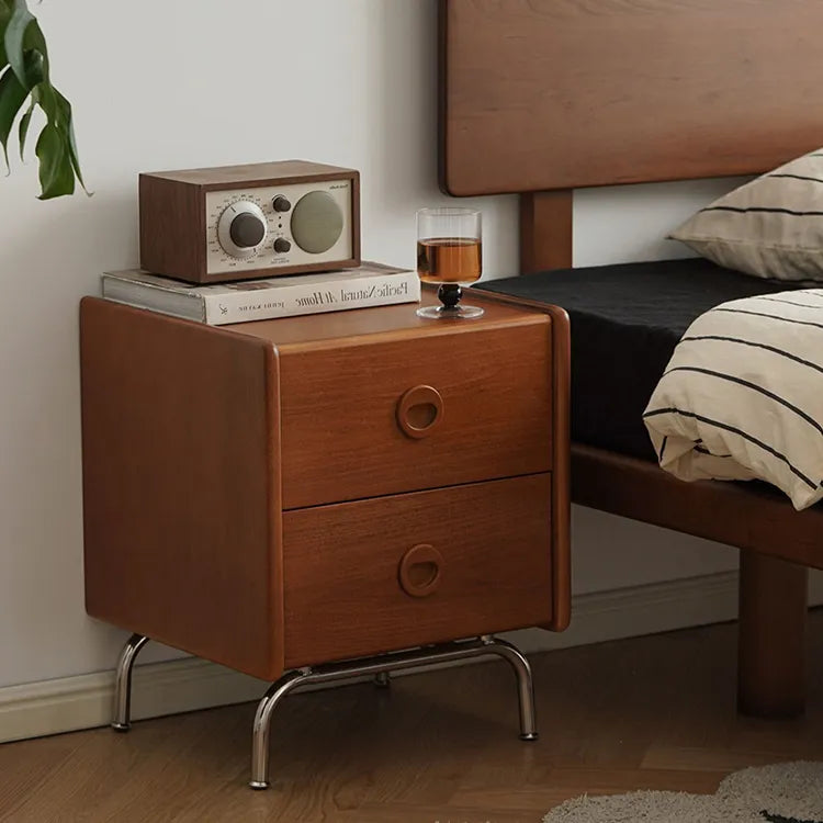 Cherry Wood Nightstand with Glass and Boxwood Accents - Elegant Design for Bedroom Storage fpmxm-2799