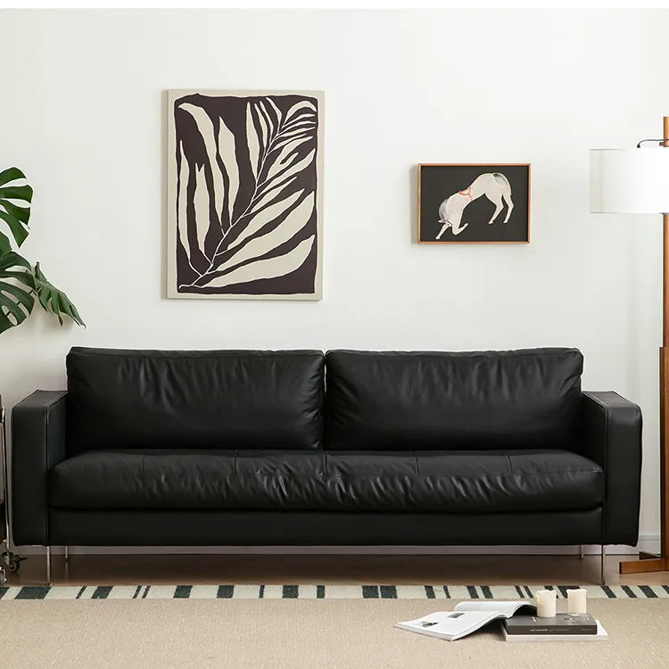 Elegant Black Sofa - Luxurious Jute Goose Down Leathaire for Ultimate Comfort fpmxm-2800