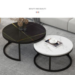 Modern Sintered Stone Tea Table with Adjustable Metal Legs and Sleek PU Leather Trim - White, Gray, Brown Options frg-493