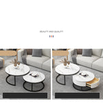 Modern Sintered Stone Tea Table with Adjustable Metal Legs and Sleek PU Leather Trim - White, Gray, Brown Options frg-493