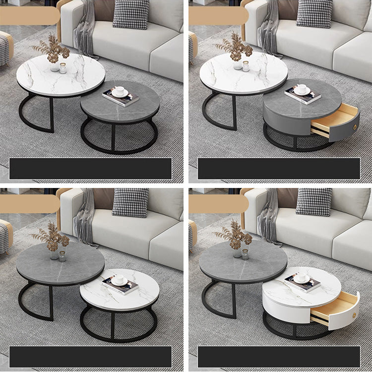Modern Sintered Stone Tea Table with Adjustable Metal Legs and Sleek PU Leather Trim - White, Gray, Brown Options frg-493