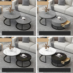 Modern Sintered Stone Tea Table with Adjustable Metal Legs and Sleek PU Leather Trim - White, Gray, Brown Options frg-493
