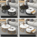 Modern Sintered Stone Tea Table with Adjustable Metal Legs and Sleek PU Leather Trim - White, Gray, Brown Options frg-493