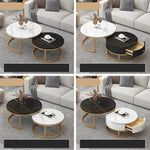 Modern Sintered Stone Tea Table with Adjustable Metal Legs and Sleek PU Leather Trim - White, Gray, Brown Options frg-493