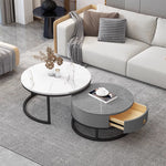 Modern Sintered Stone Tea Table with Adjustable Metal Legs and Sleek PU Leather Trim - White, Gray, Brown Options frg-493