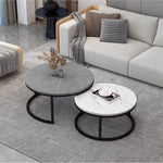 Modern Sintered Stone Tea Table with Adjustable Metal Legs and Sleek PU Leather Trim - White, Gray, Brown Options frg-493
