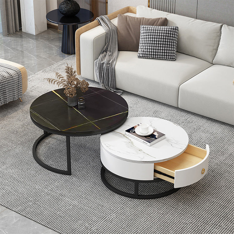Modern Sintered Stone Tea Table with Adjustable Metal Legs and Sleek PU Leather Trim - White, Gray, Brown Options frg-493