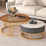 Stylish Sintered Stone & Metal Tea Table - White, Black, Gray & Brown Finishes frg-495