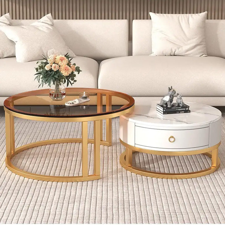 Stylish Sintered Stone & Metal Tea Table - White, Black, Gray & Brown Finishes frg-495