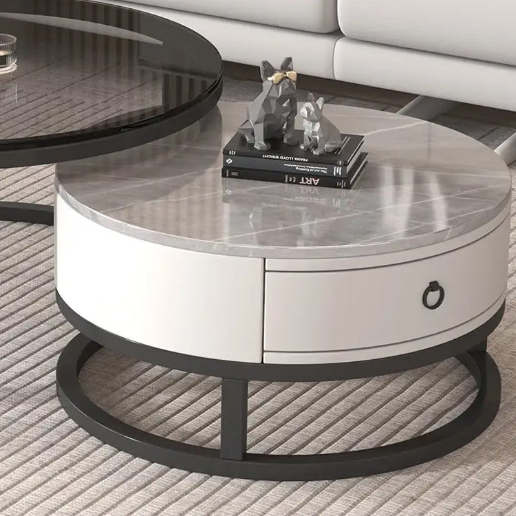 Stylish Sintered Stone & Metal Tea Table - White, Black, Gray & Brown Finishes frg-495