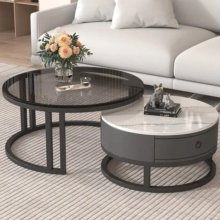 Stylish Sintered Stone & Metal Tea Table - White, Black, Gray & Brown Finishes frg-495