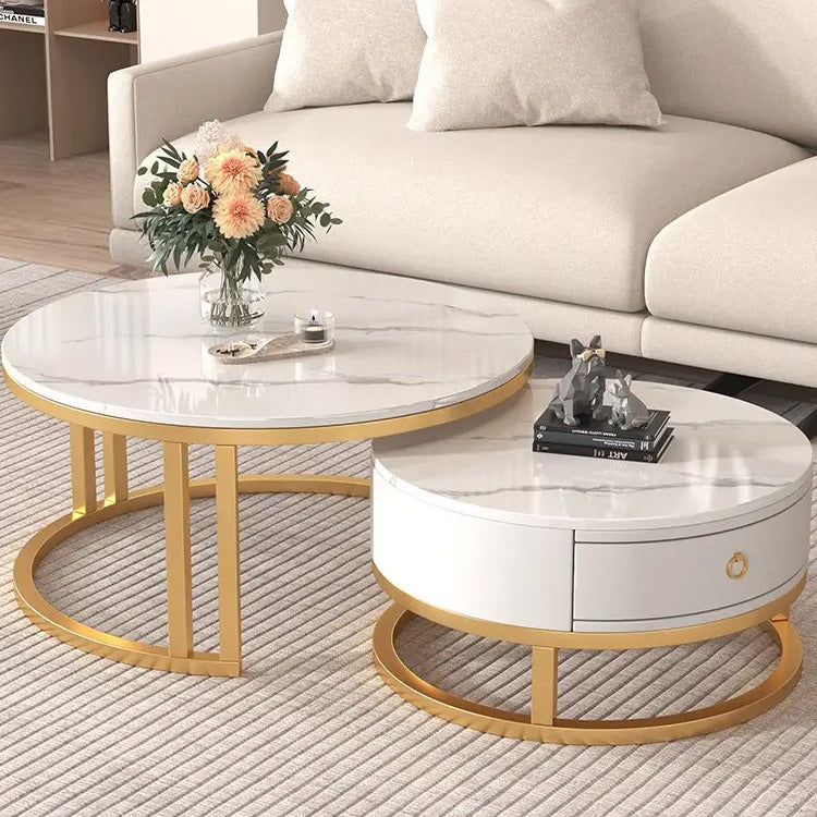 Stylish Sintered Stone & Metal Tea Table - White, Black, Gray & Brown Finishes frg-495