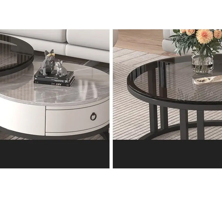 Stylish Sintered Stone & Metal Tea Table - White, Black, Gray & Brown Finishes frg-495